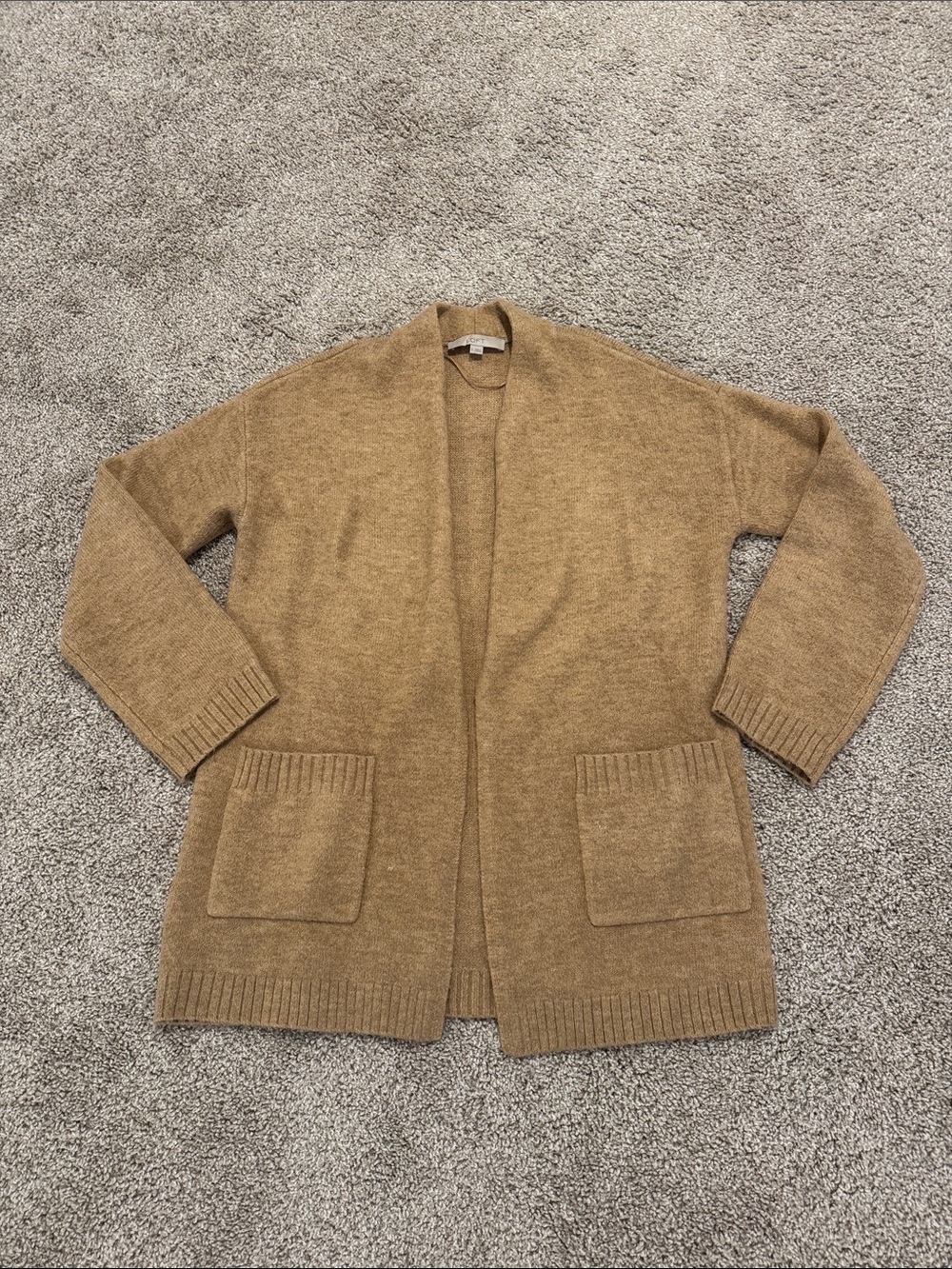 LOFT Camel Open-Front Pocket Cardigan